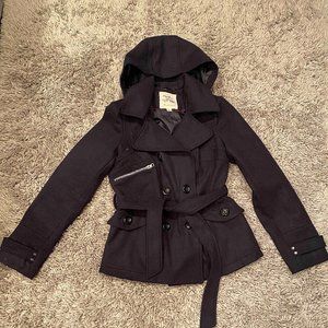 Women's Navy Blue Pea Coat w/Detachable Hood, Lg